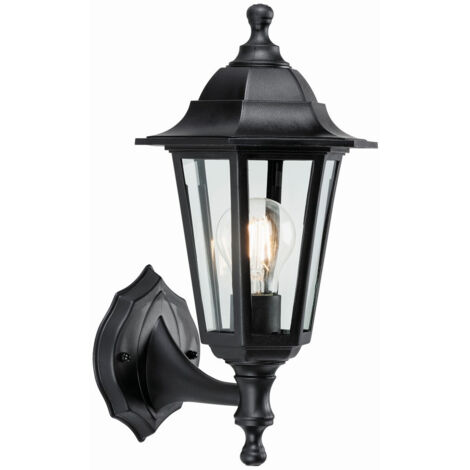 Endon Bayswater - Lanterne murale extérieure à 1 ampoule en verre transparent, polypropylène noir IP44, E27