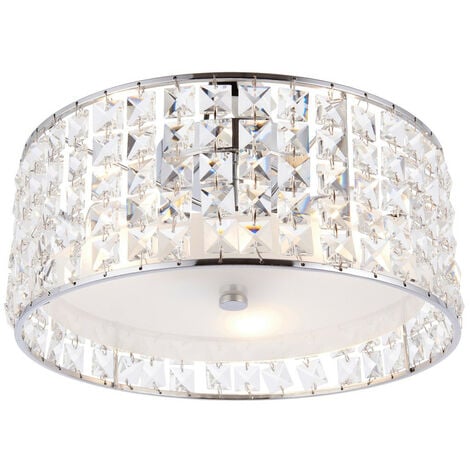 Endon Belfont - 3 Light Bathroom Flush Ceiling Light Chrome, Clear Crystal Detail IP44, G9