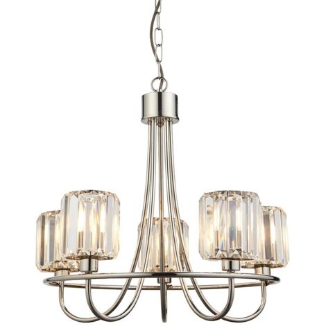 Endon Berenice Lampada a sospensione da soffitto in vetro a 5 luci con braccio multiplo in nichel brillante
