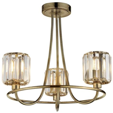 Endon Berenice Lampada da soffitto semi-incasso a 3 luci con paralume in vetro multi-braccio in ottone anticato