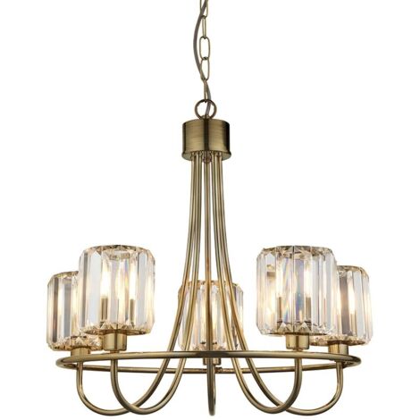 Endon Berenice Lampadario a sospensione da soffitto con paralume in vetro a 5 luci, ottone anticato