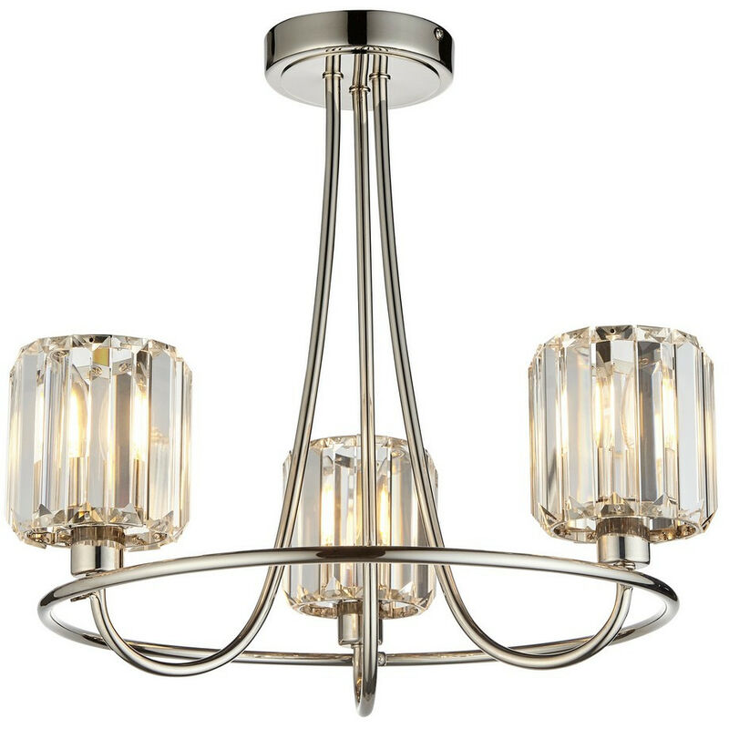 Endon - Berenice Plafonnier semi-affleurant en verre à 3 bras multiples, nickel brillant