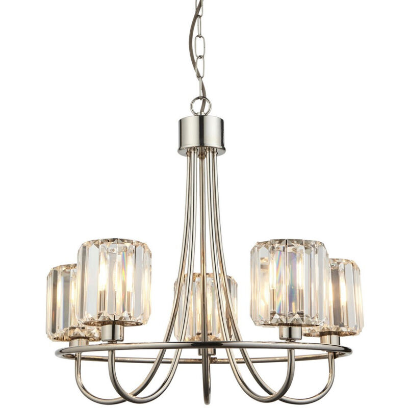 Endon - Berenice Plafonnier suspendu à 5 bras multiples en verre, nickel brillant Endon - Berenice Plafonnier suspendu à 5 bras multiples en verre, nickel brillant