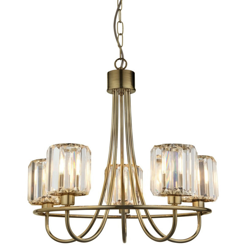 Berenice Suspension de plafond à 5 bras multiples avec abat-jour en verre et laiton antique - Endon Berenice Suspension de plafond à 5 bras multiples avec abat-jour en verre et laiton antique - Endon