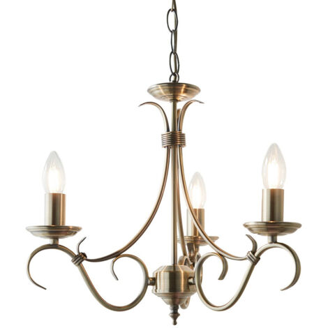 Endon Bernice - Lampada a sospensione a 3 bracci multibraccio in ottone antico, E14