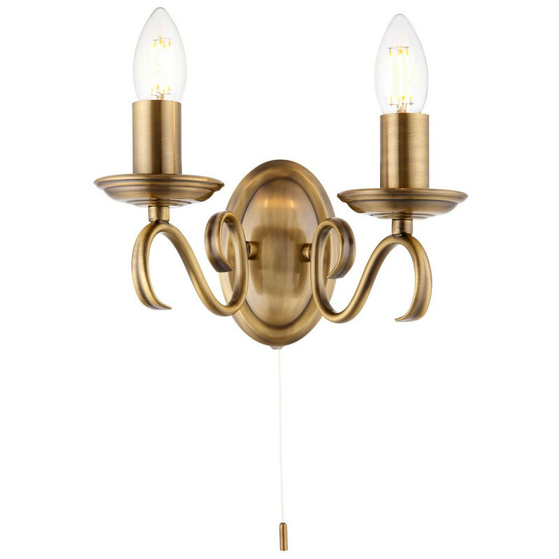 Image of Bernice - Lampada da parete a candela per interni a 2 luci in ottone antico, E14 - Endon