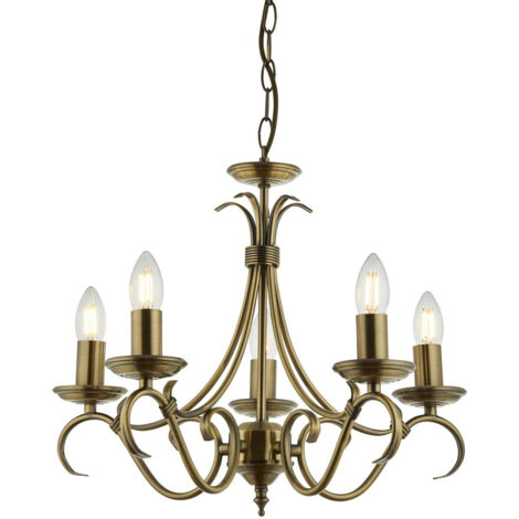 Endon Bernice - Sospensione a soffitto a 5 luci multibraccio in ottone antico, E14