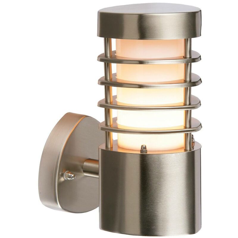 Endon Bliss - 1 Light Outdoor Wall Light Brushed Stainless Steel, Frosted Polycarbonate IP44, E27