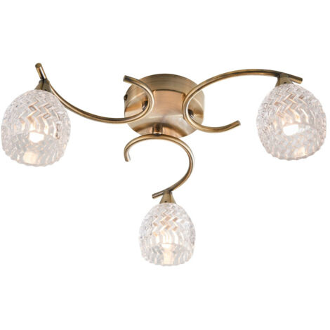 Endon Boyer - Plafonnier semi-encastré à 3 bras multi-bras, laiton antique, verre, G9