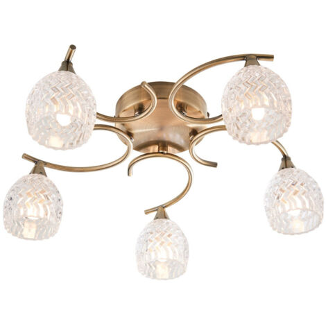 Endon Boyer - Plafonnier semi-encastré à 5 bras, laiton antique, verre, G9