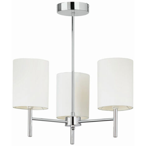 Endon Brio - Plafonnier à 3 bras semi-affleurants, chrome, effet soie blanc cassé, E14