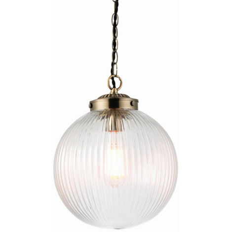 Endon Brydon - Lampadario a sospensione con globo a 1 luce in ottone antico, vetro trasparente, attacco E27