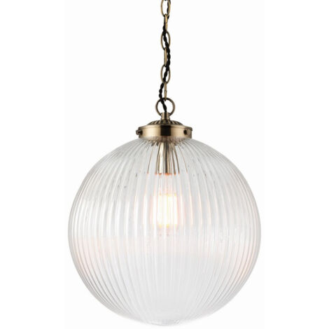 Endon Brydon - Lampadario a sospensione con globo a 1 luce in ottone antico, vetro trasparente, attacco E27