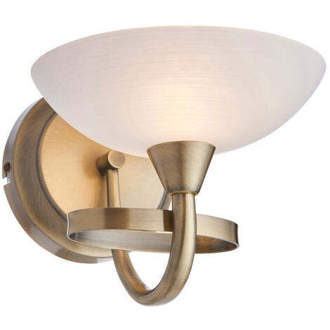 Endon Cagney - Applique a 1 luce in ottone antico con paralume in vetro bianco, G9