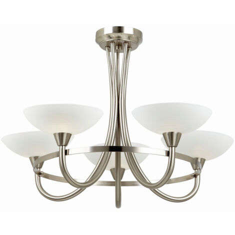 Endon Cagney - Plafonnier semi-encastré à 5 bras, chrome satiné, verre peint blanc avec motif de lignes pâles, G9