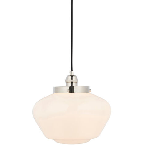 Endon Camberley Plafonnier suspendu en forme de dôme, nickel brillant, verre opale, 1 x E27