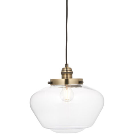 Endon Camberley Plafonnier suspendu en forme de dôme, plaque en laiton antique, verre transparent, 1 x E27