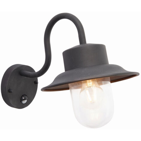 Endon Chesham Pir - 1 luce per esterni PIR da parete con vernice nera strutturata, vetro IP44, E27