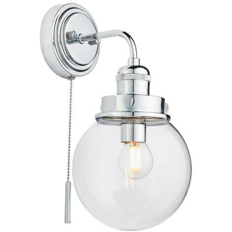 Endon Cheswick Globe Bathroom Wall Light with Pull Cord, Clear Glass Shade, IP44