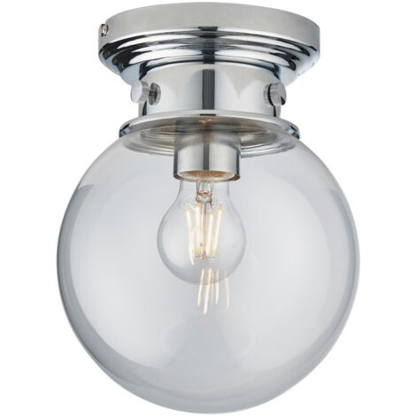 Endon Cheswick Plafonnier semi-encastré Chrome, abat-jour globe en verre transparent, IP44