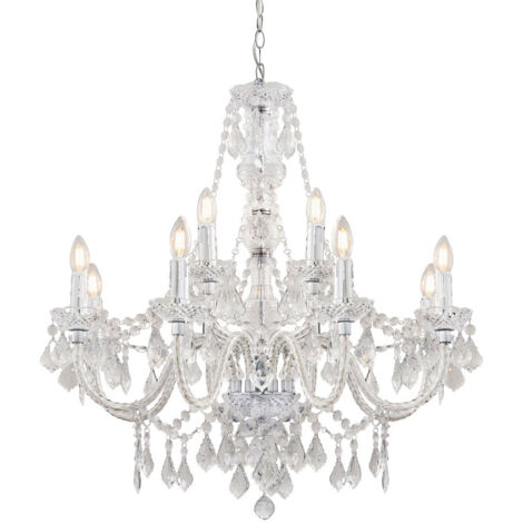 Endon Clarence Lampadario decorativo a 12 luci cromato lucido con gocce sfaccettate trasparenti
