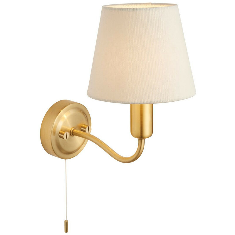 Endon Conway Applique murale classique en laiton satiné avec abat-jour conique ivoire et interrupteur à tirette, IP44