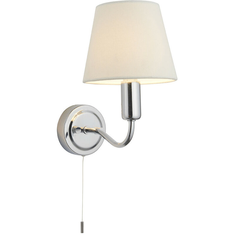 Endon Lighting - Endon Conway Classic Wall Lamp Chrome with Ivory Tapered Shade & Pull Cord Switch, IP44