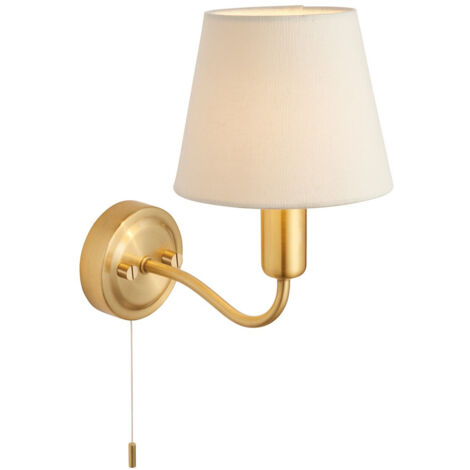 Endon Conway Lampada da parete classica in ottone satinato con paralume affusolato avorio e interruttore a fune, IP44