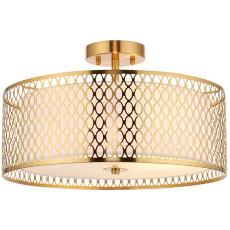Endon Cordero Lampada Decorativa a Filo Soffitto, Lastra Effetto Oro, Tessuto Bianco, Vetro Satinato