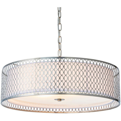 Endon Cordero - Luminaire suspendu rond à 3 ampoules au fini nickel satiné et mélange de coton blanc, E27