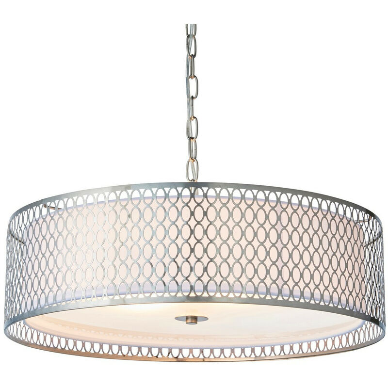 Cordero - Sospensione rotonda a 3 luci da soffitto in nichel satinato e misto cotone bianco, E27 - Endon