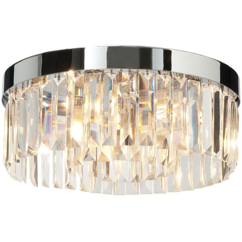 Crystal - 5 Light Bathroom Flush Ceiling Light Chrome, Clear Crystal (K9) Glass Detail IP44, G9 - Endon