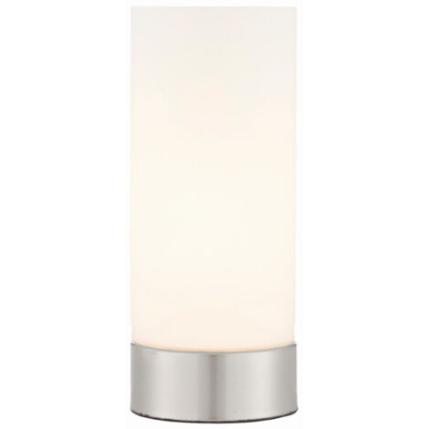 Endon Dara - Lampe de table à 1 lumière, nickel brossé, verre duplex opale mat, E14