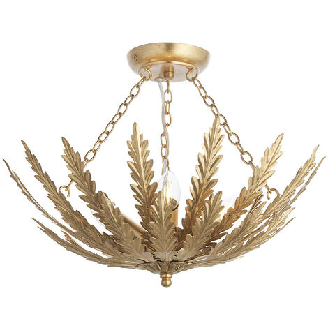 main image of "Endon Delphine Decorative Gold Layered Leaf Semi Flush Ceiling Light"