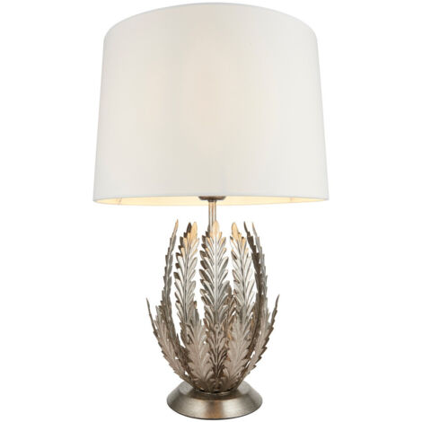 Endon Delphine Lampada da tavolo decorativa in foglia argento a strati con paralumi in tessuto avorio