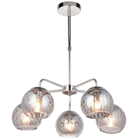 Endon Dimple Lampada da soffitto a sospensione in vetro multi braccio, piastra cromata, vetro a specchio fumé