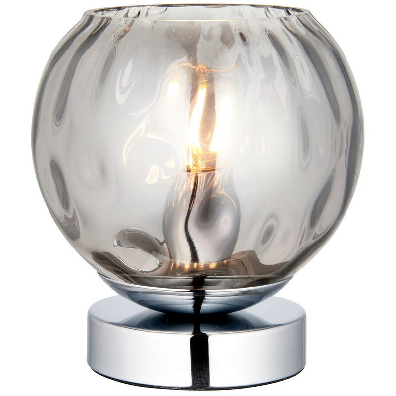 Image of Dimple Lampada da tavolo completa, piastra cromata, vetro a specchio fumè - Endon