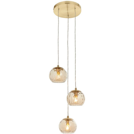 Endon Dimple Moderne Cluster 3 Lumière Pendentif Laiton Brossé, Abat-Jour En Verre Champagne