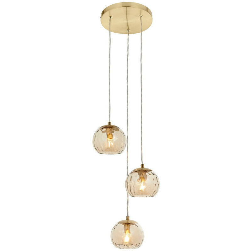 Endon - Dimple Moderne Cluster 3 Lumière Pendentif Laiton Brossé, Abat-Jour En Verre Champagne