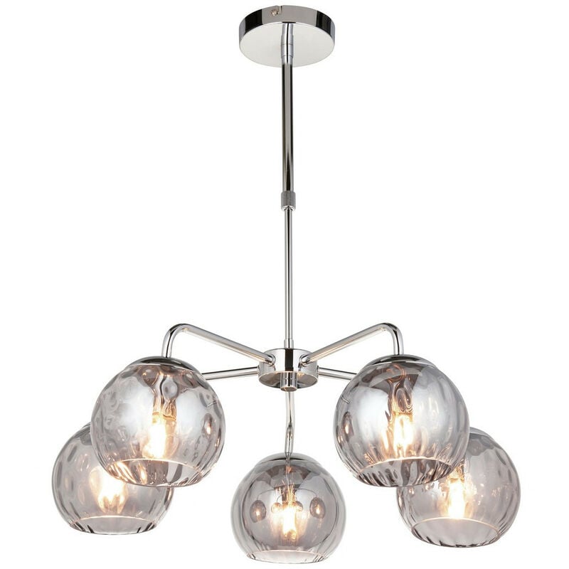 Endon - Dimple Multi Arm Glass Pendant Ceiling Lamp, Chrome Plate, Smoked Mirror Glass