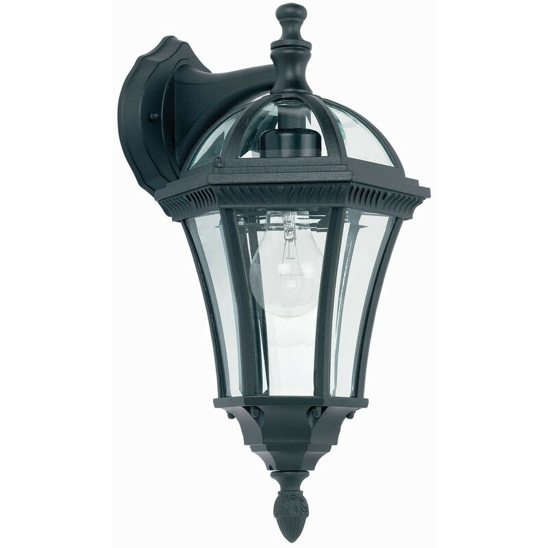 Image of Drayton - Lanterna da parete per esterni 1 luce in vetro trasparente, vernice nera IP44, E27 - Endon