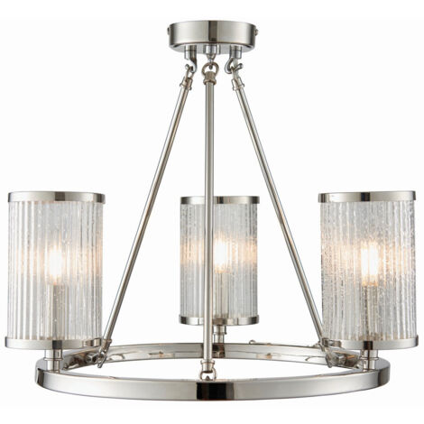 Endon Easton - 3 luci semi filo nichel lucido, vetro rigato con bolle, E14