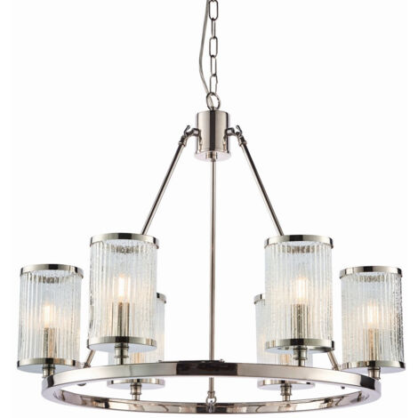 Endon Easton - Luminaire suspendu à 6 bras multiples, nickel brillant, effet bulle en verre nervuré, E14