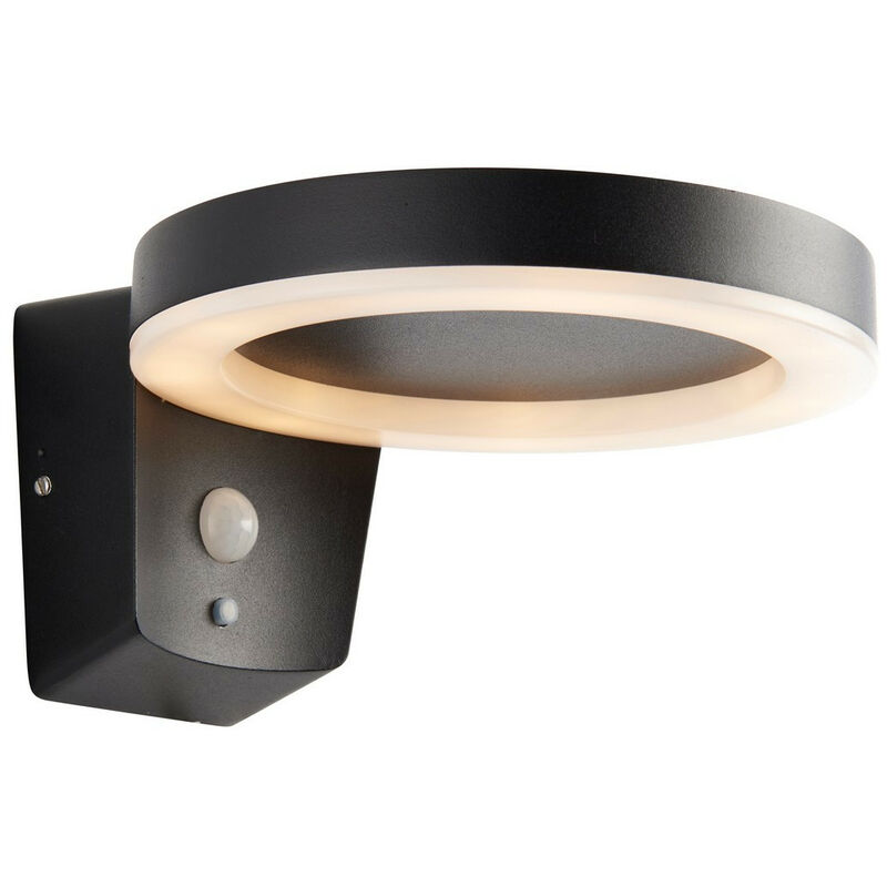 

Endon Ebro Lámpara de pared LED de anillo redondo con energía solar moderna con textura negra, sensores PIR de movimiento y día y noche, blanco