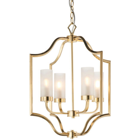 Endon Edrea - Lampada a sospensione a 4 luci in ottone satinato e vetro smerigliato, E14
