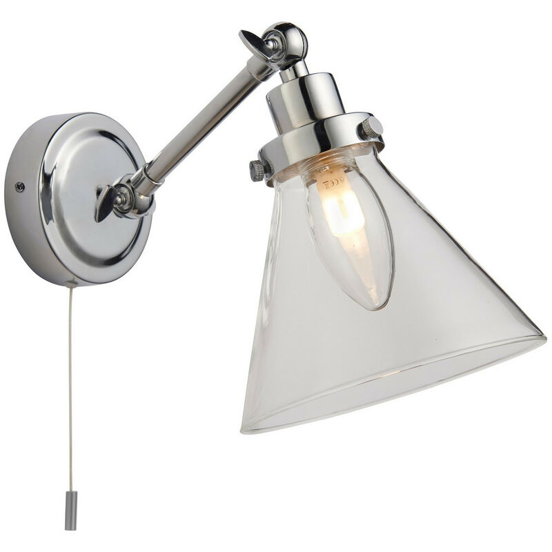 Endon Lighting - Endon Faraday Bathroom Adjustable Dome Wall Light with Pull Cord Chrome Glass Shade