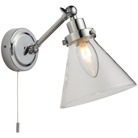 Endon Faraday Bathroom Adjustable Dome Wall Light with Pull Cord Chrome Glass Shade