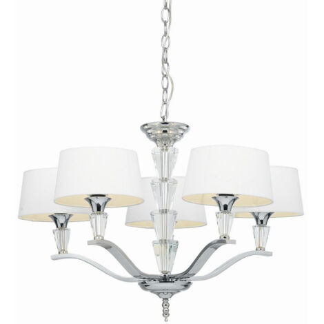 Endon Fiennes - Plafonnier à 5 ampoules à bras multiples, chrome, tissu blanc TC, E14