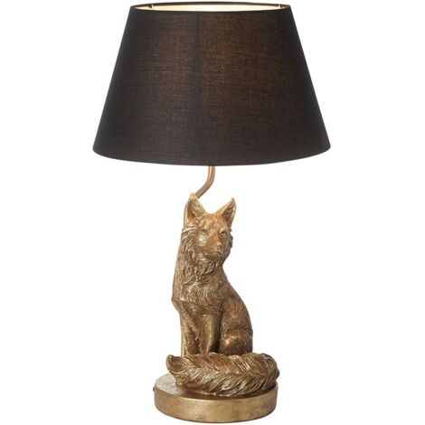 Endon Fox Lampe de table avec base et abat-jour Peinture dorée vintage et tissu noir