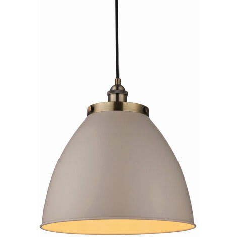 Endon Franklin - Lampada a sospensione a cupola a 1 luce Taupe satinato, placca in ottone antico, E27